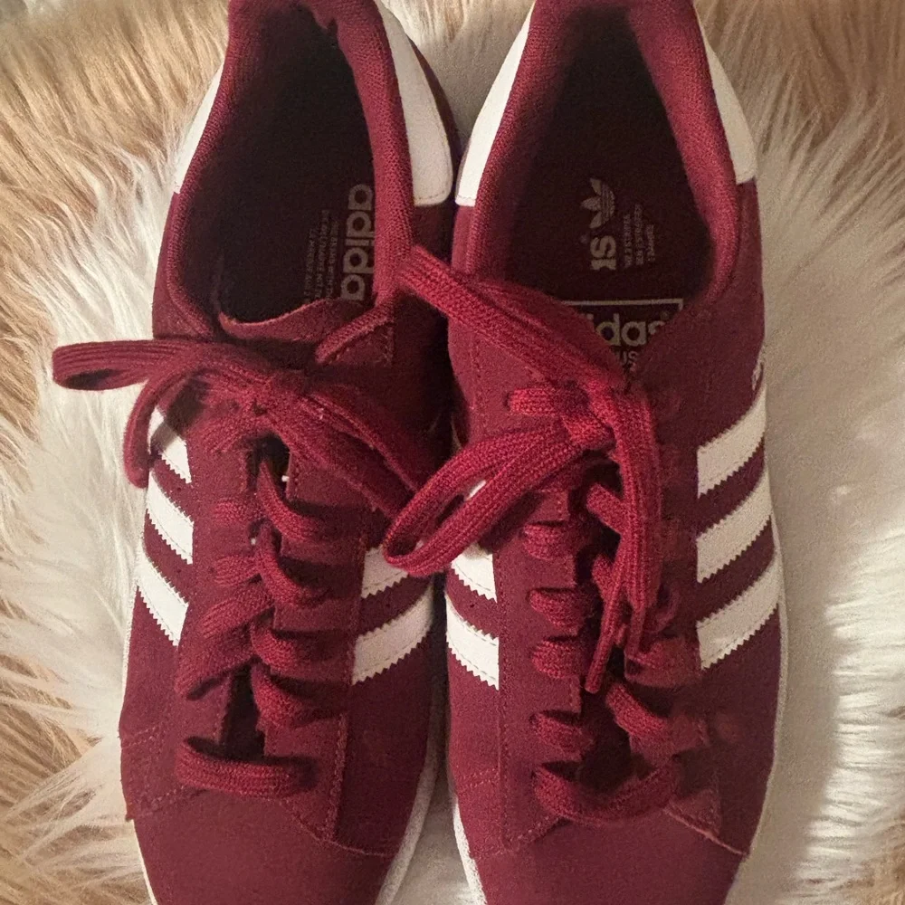 Adidas Women's Maroon and White Sneakers